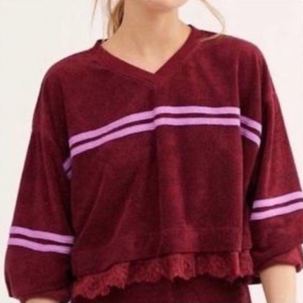 Free People Intimately Field Day Cropped Pullover‎ Maroon Size Small